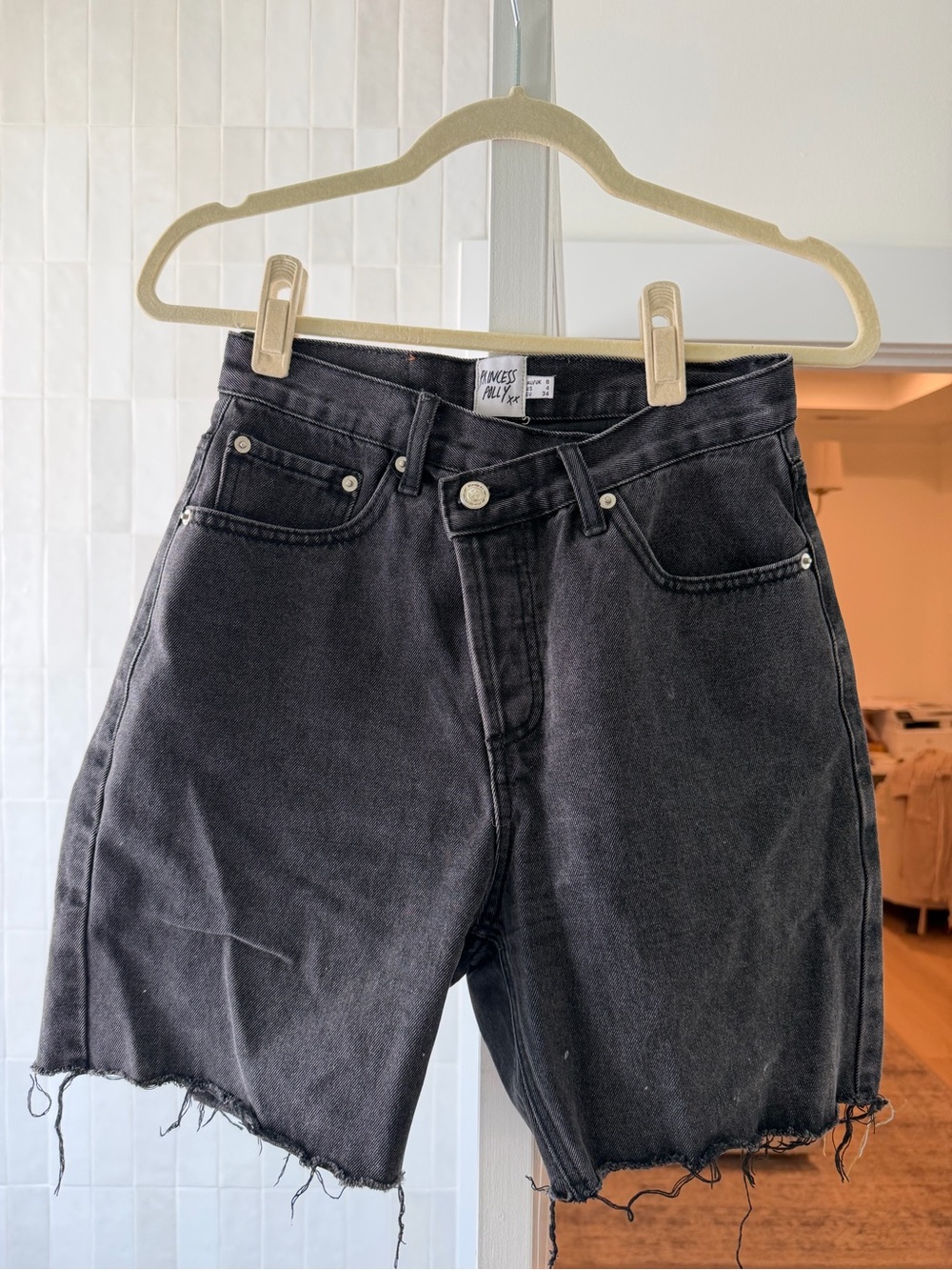 Princess Polly Black Distressed High-Rise Jean Shorts